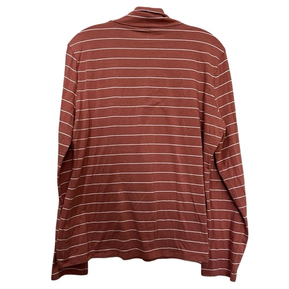Garnet Hill XL Salmon White Stripe Long Sleeve Mock Neck Pima Cotton Shirt Y1 - Picture 2 of 4